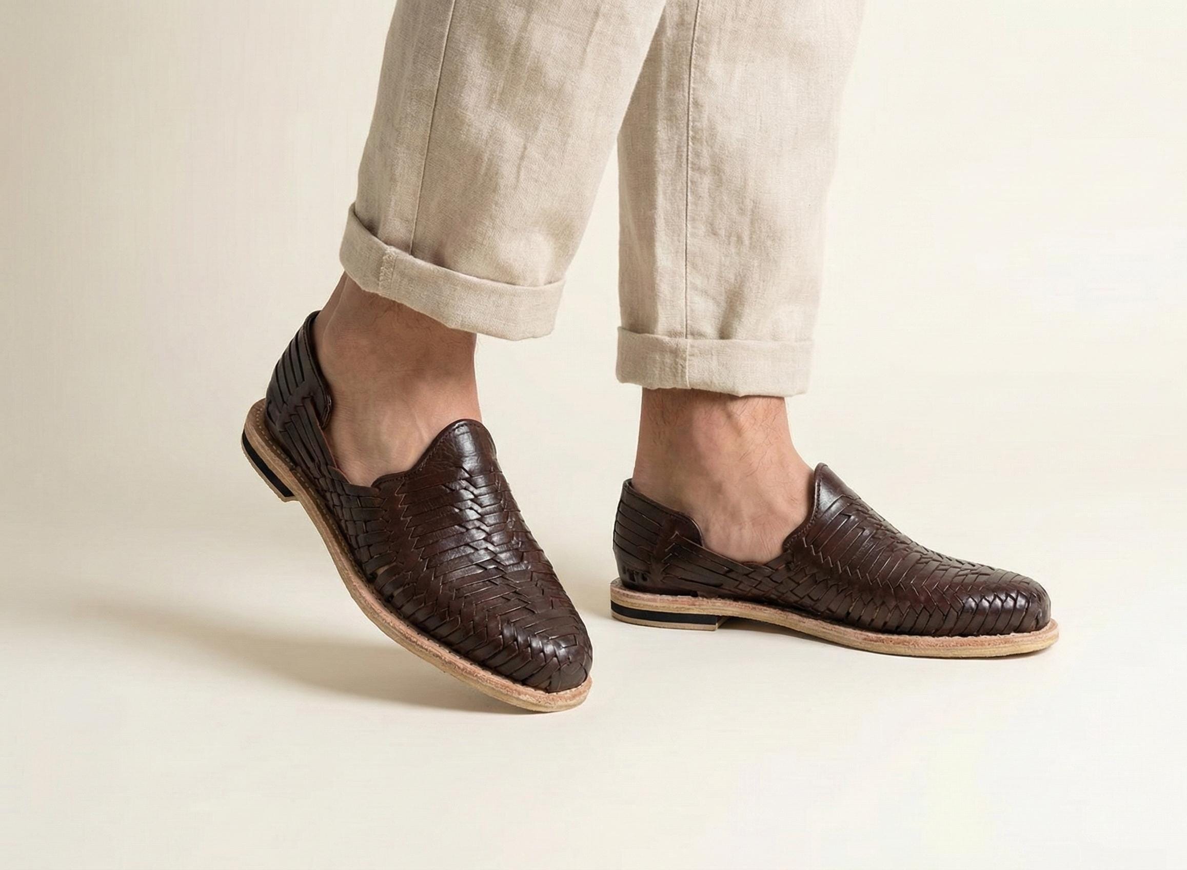 Handmade Rich Brown Leather Huaraches for Men | Comfortable Leather Sole | Mexican Artisan Footwear