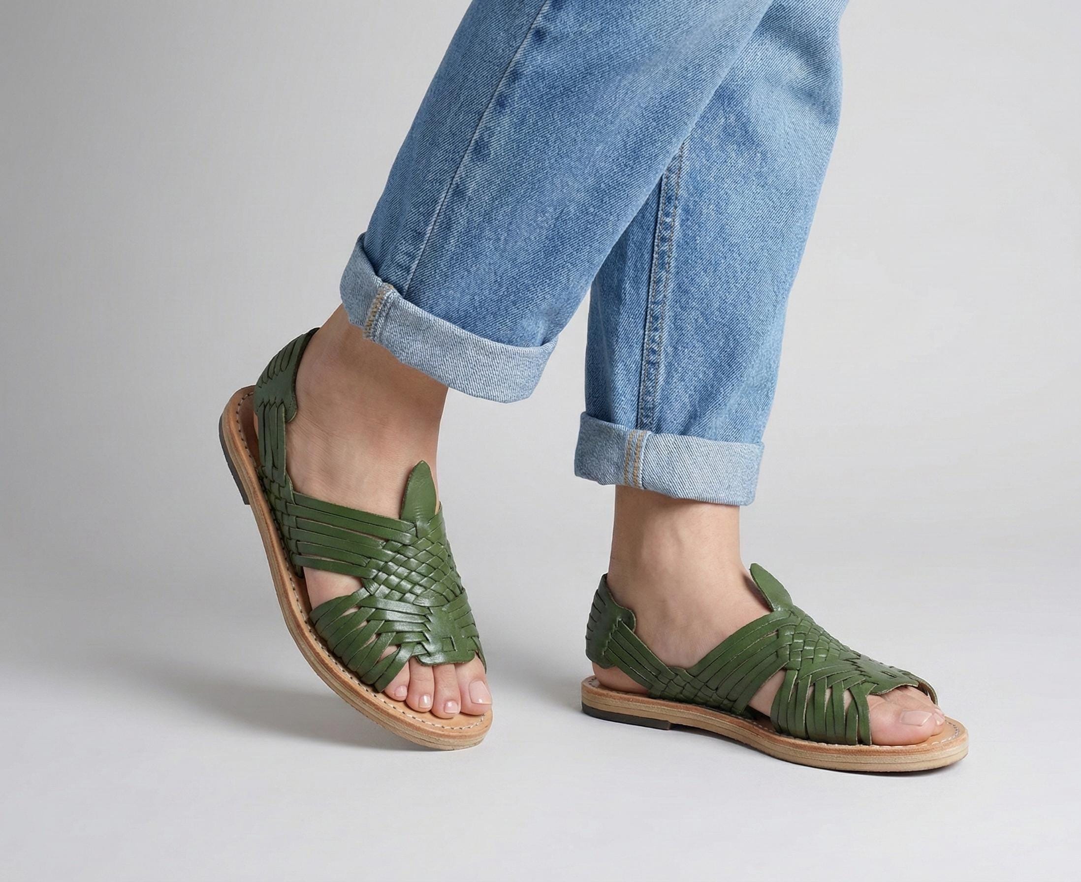 Women's Mexican Huaraches Pachuco Style in Avocado Color | Handmade