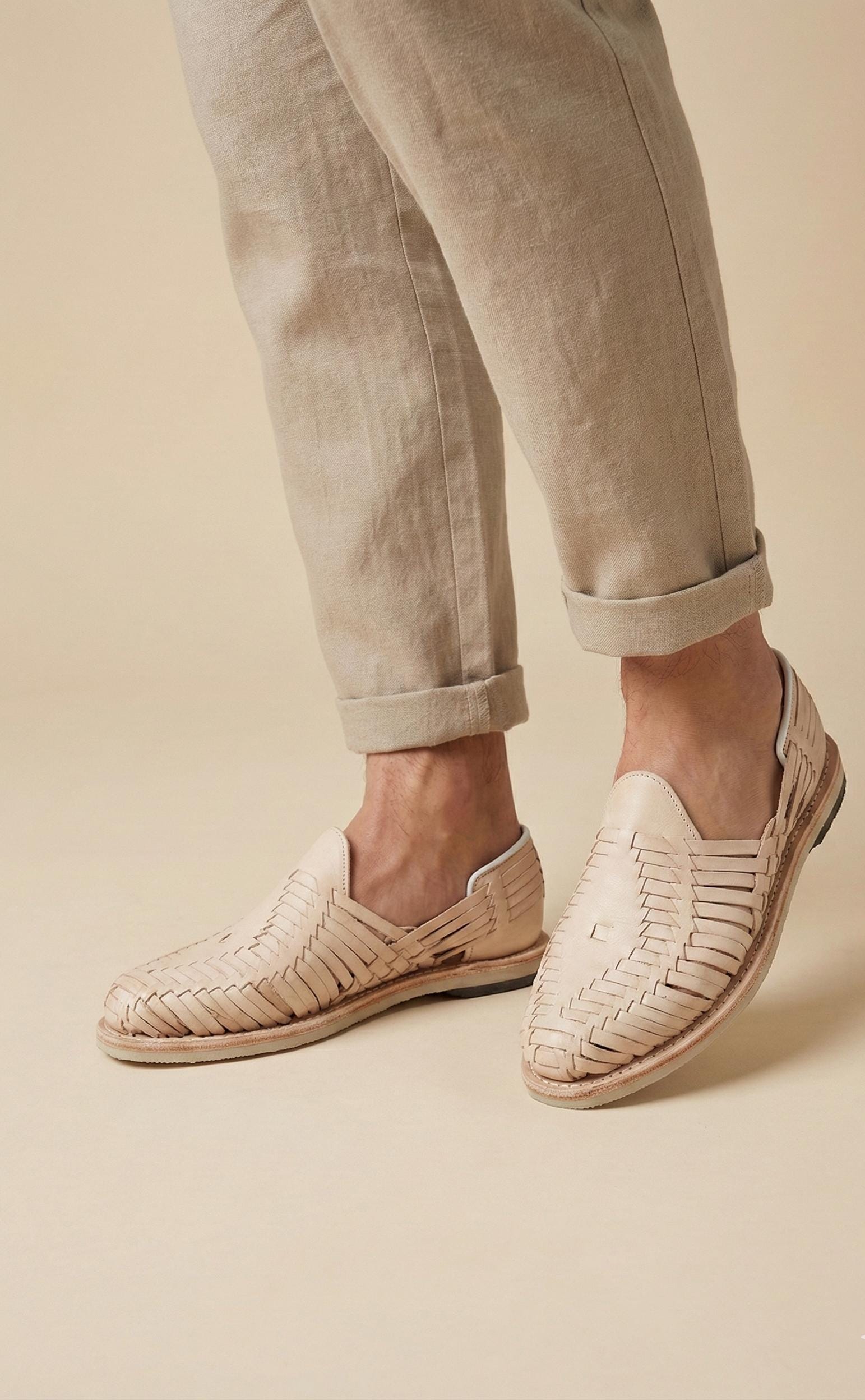Men's Mexican Huaraches, Natural, Rubber Sole, Closed Toe Style - Made in Mexico and Shipped Directly