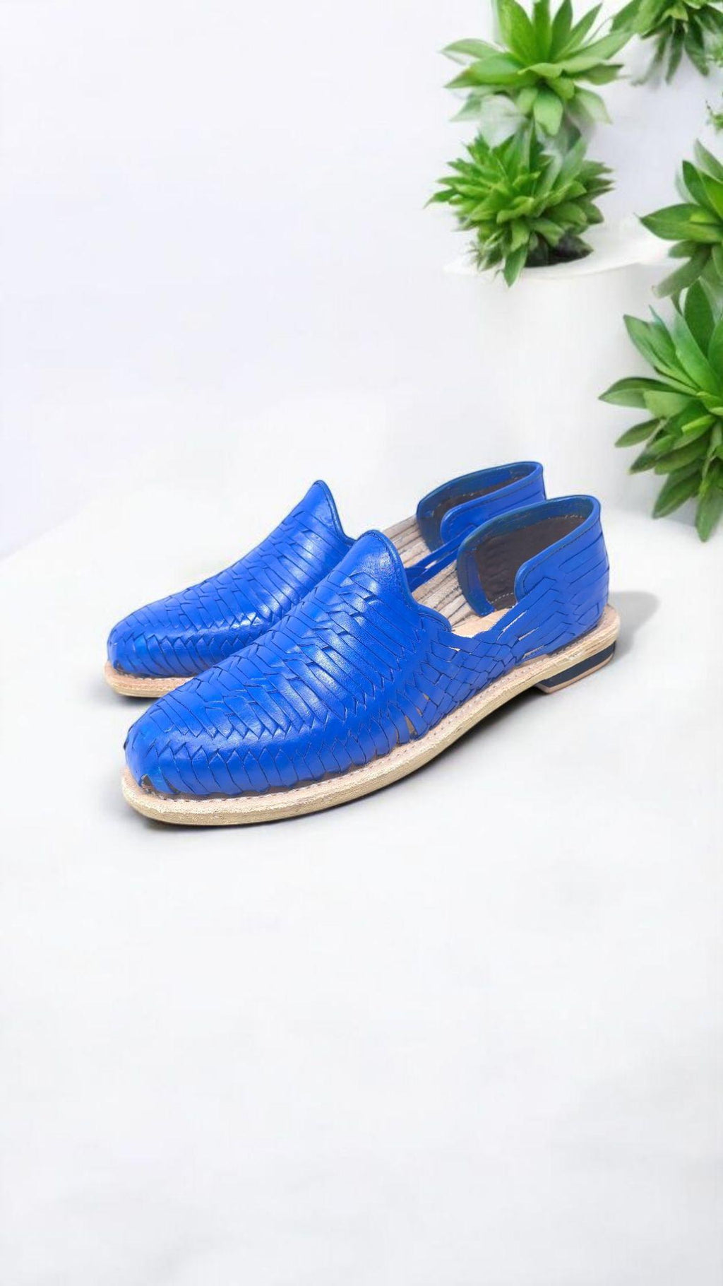 Men's Blue Leather Huaraches – Handmade, Leather Sole, Comfortable and Cool, Made in Mexico