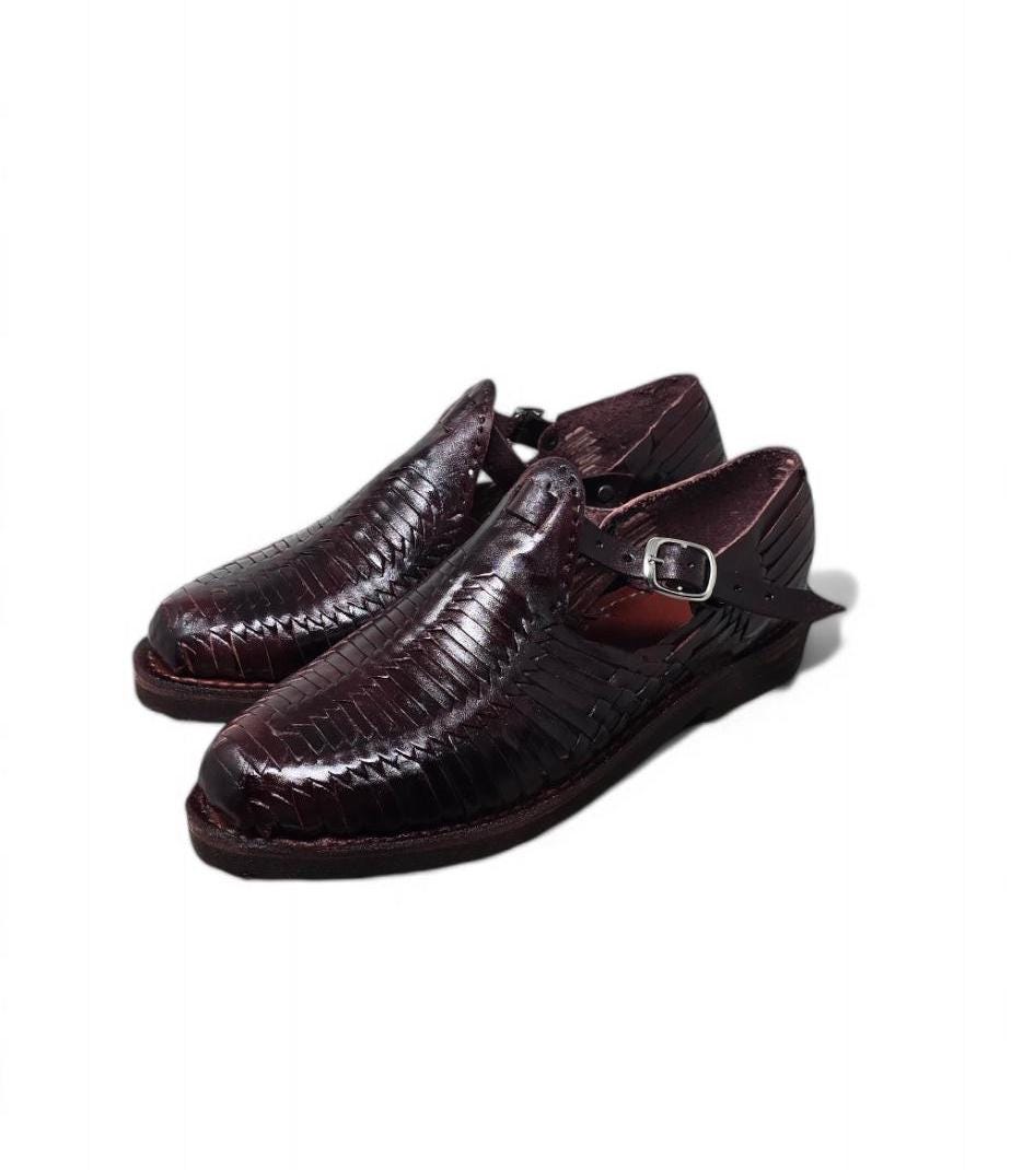 Women's Mexican Huaraches - Handcrafted Leather Sandals in Honey and Dark Red