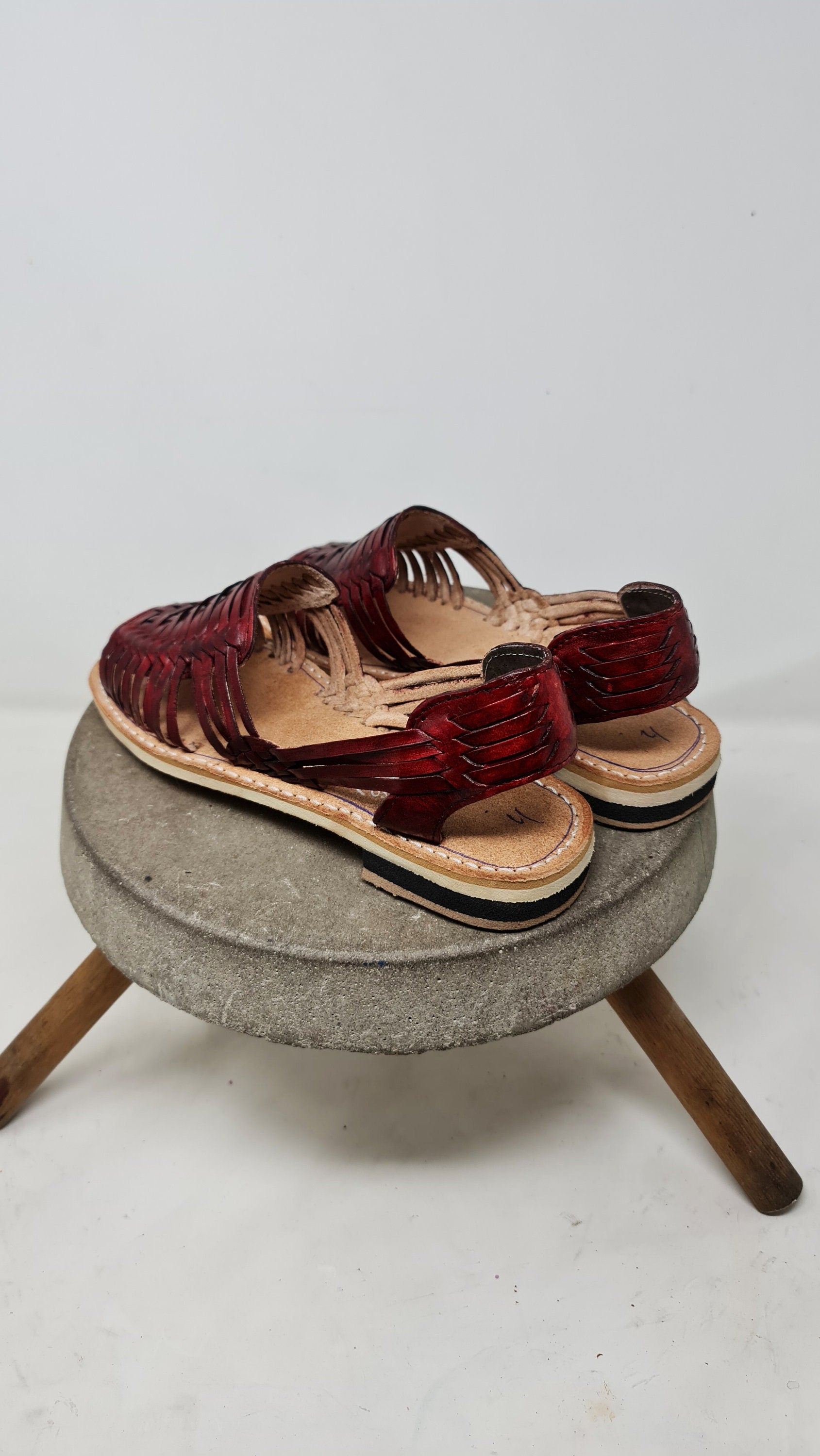 Handmade Women's Huaraches in Wine Color - Unique Design and Handcrafted with Authentic Mexican Artistry