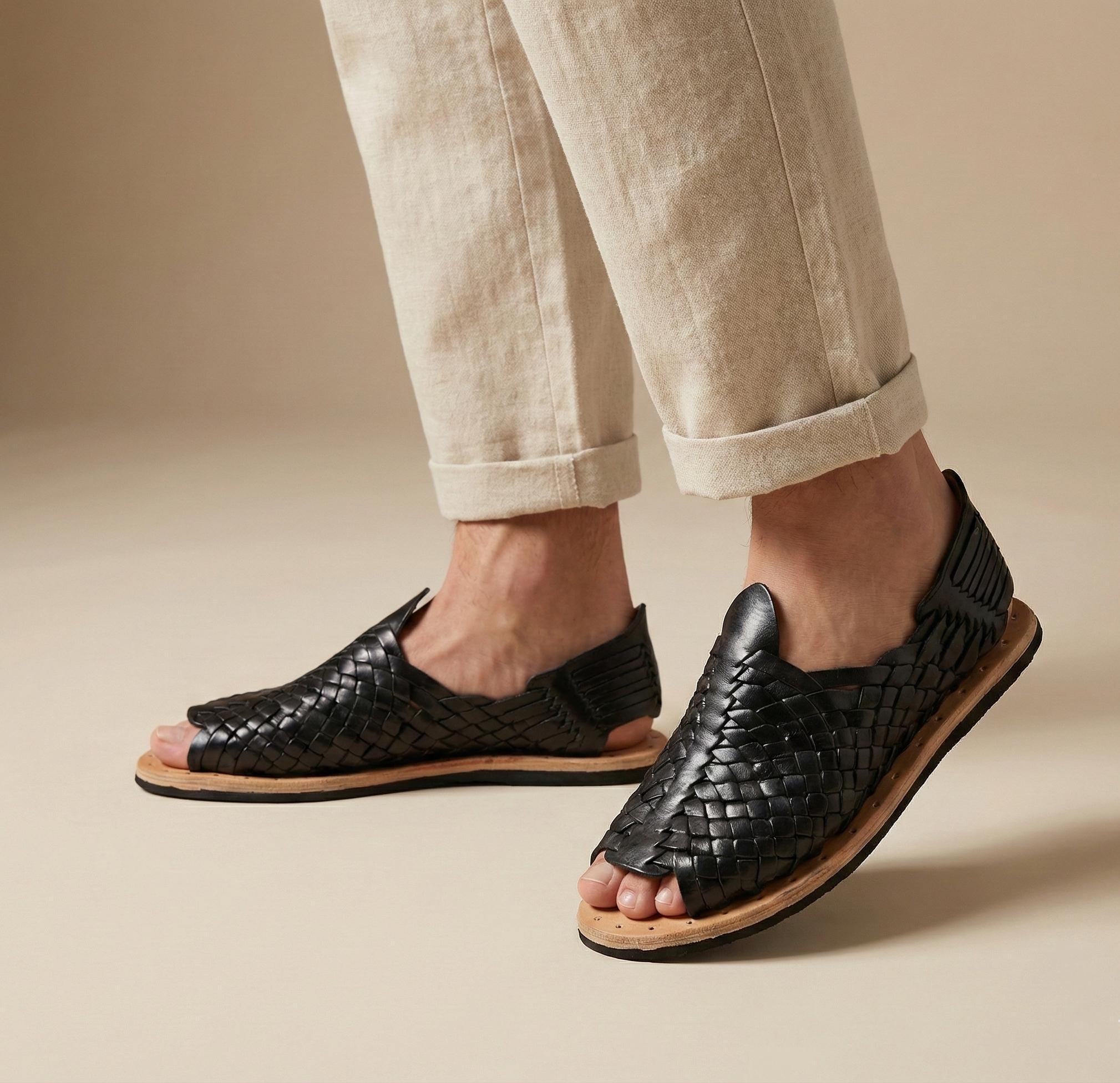 Mexican Sandals with Tire Sole | Handmade Mexican Huaraches | Available in Black, Honey, and Tobacco Colors, All Sizes Boho