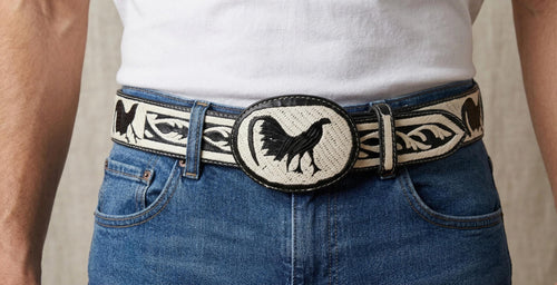 Cinturón bordado a mano de vaqueta 100% en color negro o café, cinturón artesanal de cuero genuino hecho en México