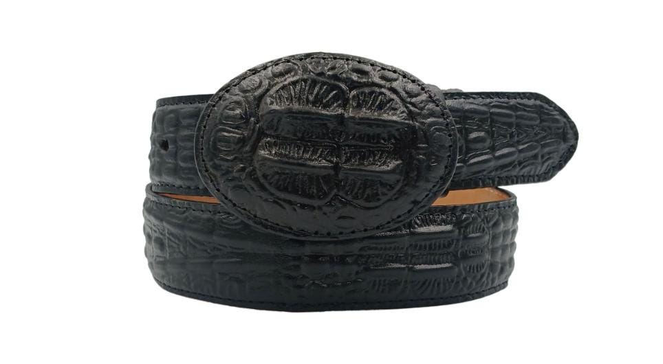 Men's imitation crocodile cowboy belt in embossed cowhide, 40mm wide, handmade belt in honey brown or black