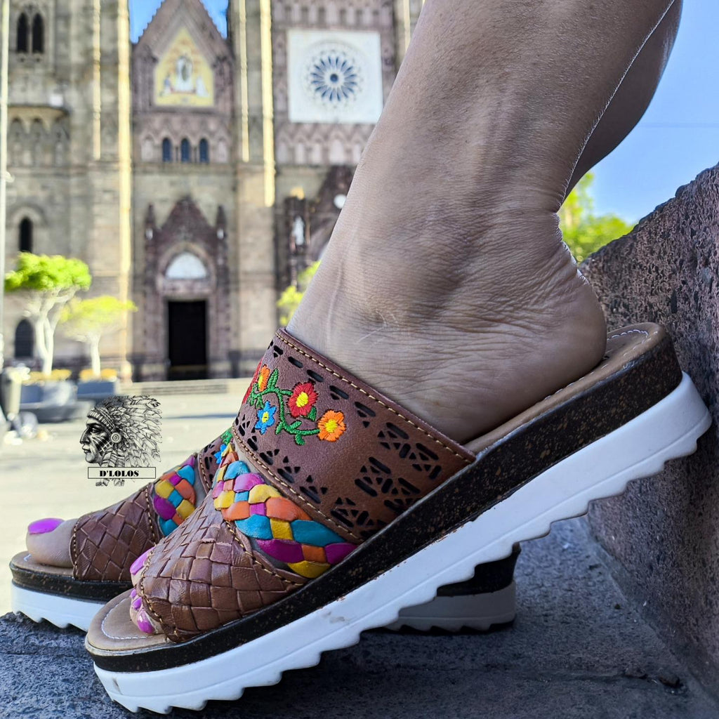 Handmade Huaraches for Women with Embroidered Flowers – Mexican Backless Sandals, Comfortable and Colorful
