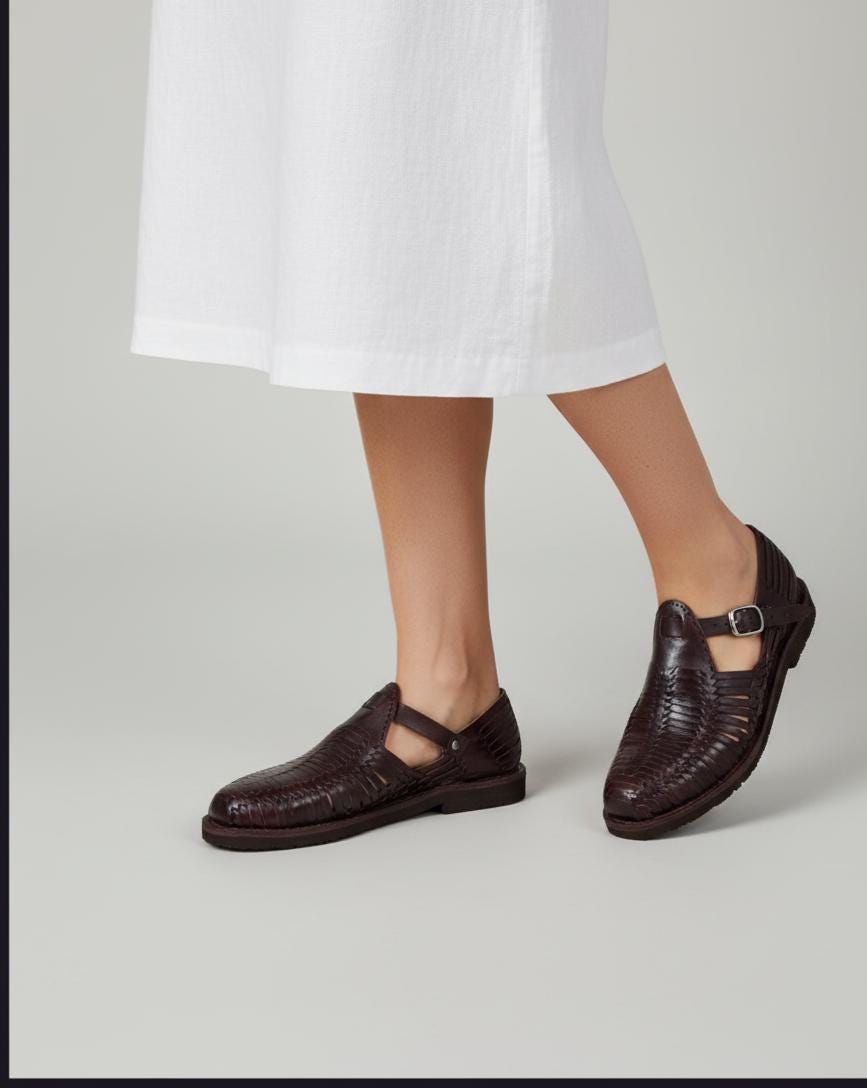Women's Mexican Huaraches - Handcrafted Leather Sandals in Honey and Dark Red