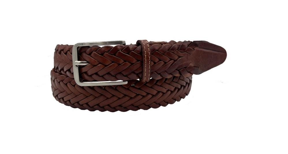 Braided leather belt 35 mm for men or unisex, handmade belt with a slim buckle in black or brown, handmade in Mexico