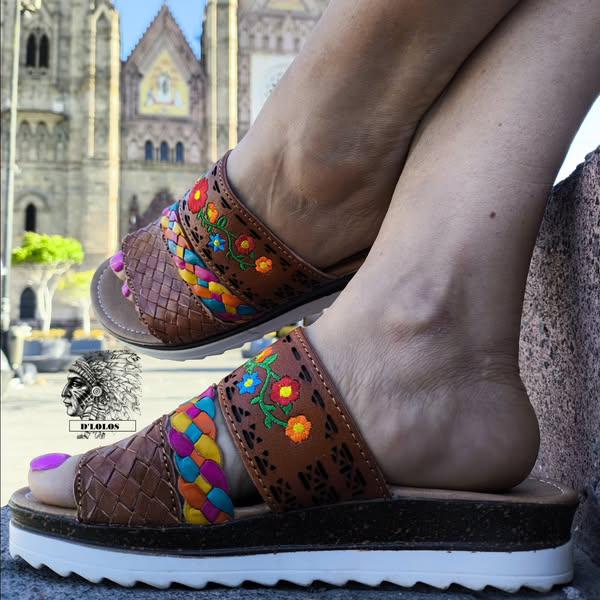 Handmade Huaraches for Women with Embroidered Flowers – Mexican Backless Sandals, Comfortable and Colorful