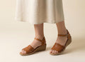 Women's platform huaraches, brown leather Mexican sandal, open toe, adjustable ankle strap, handmade in Mexico