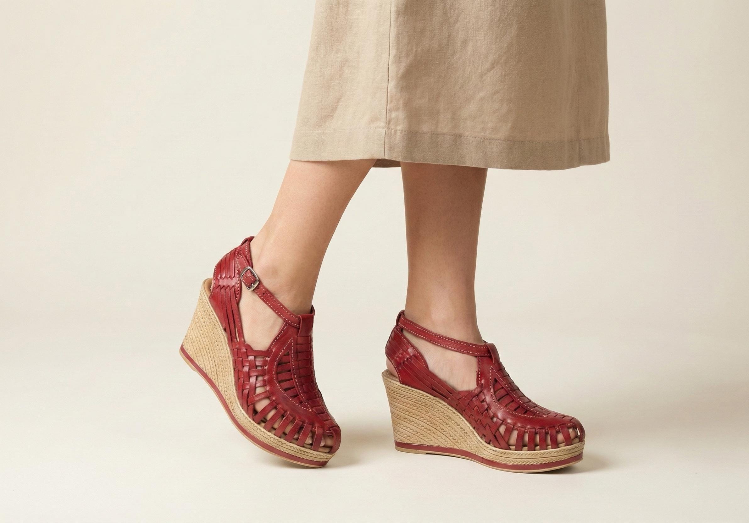 Women's Mexican wedge huaraches, closed toe, adjustable strap, comfortable high platform, 6 colors, handmade in Mexico