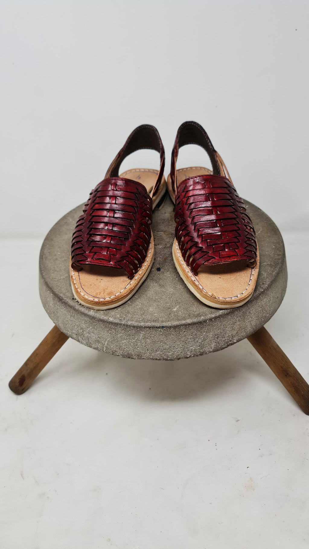Handmade Women's Huaraches in Wine Color - Unique Design and Handcrafted with Authentic Mexican Artistry