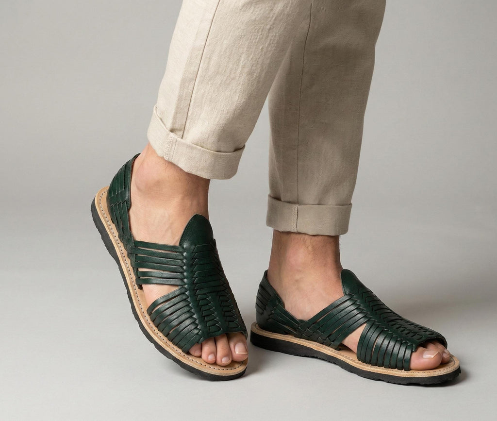 Men's Leather Huaraches in Midnite Green - Handmade Mexican Style Sandals - Comfortable and Stylish Summer Footwear