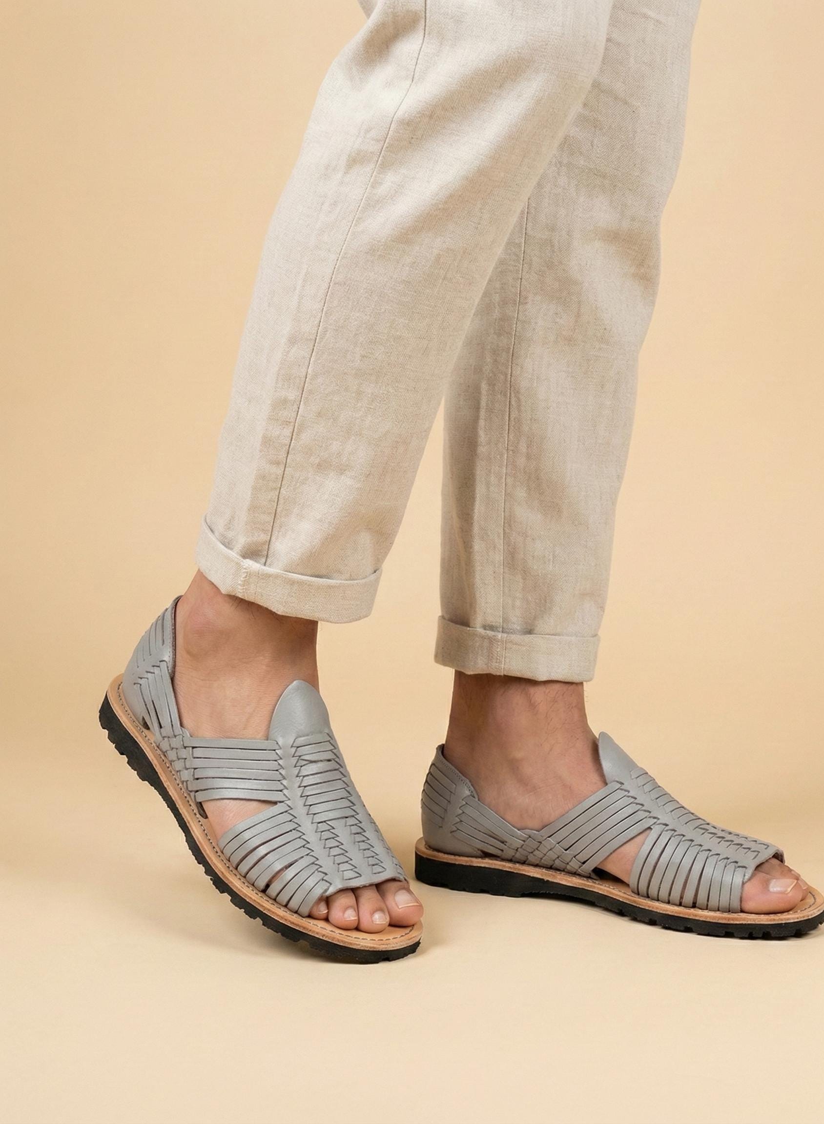Men's Mexican Huaraches, gray with a durable sole - Mexican Sandals with tire sole - Mexican style - gift for him