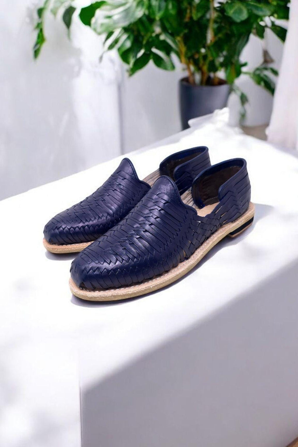 Men's Navy Huaraches – Handcrafted Leather Sandals with Leather Sole – Fresh and Comfortable Shoes