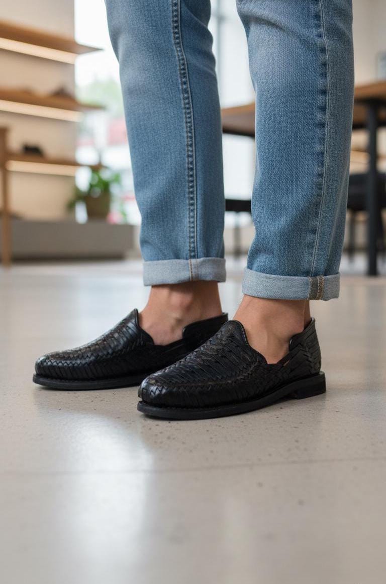 Men's black huarache sandal.
