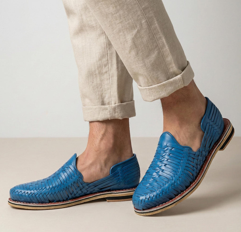 Men's Closed-Toe Mexican Huaraches in Blue with Leather Sole