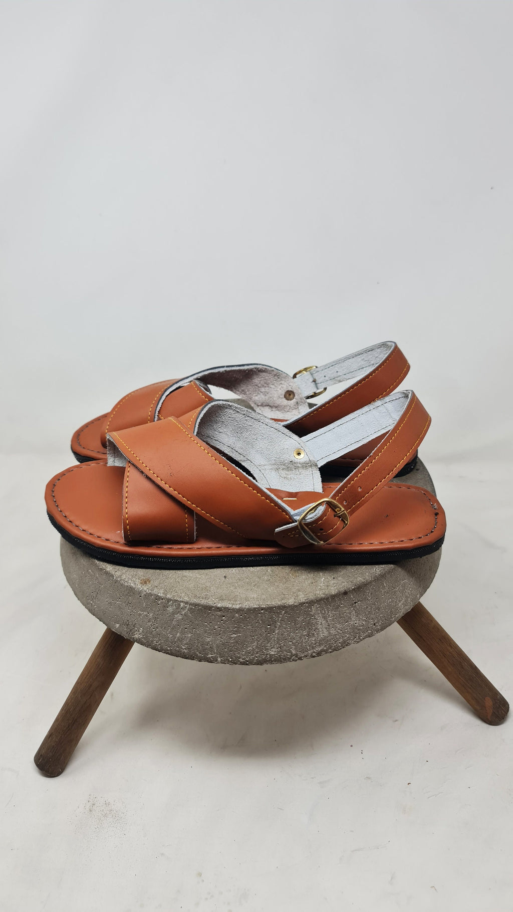 Men's crossed-strap huaraches in honey or brown, full side profile view