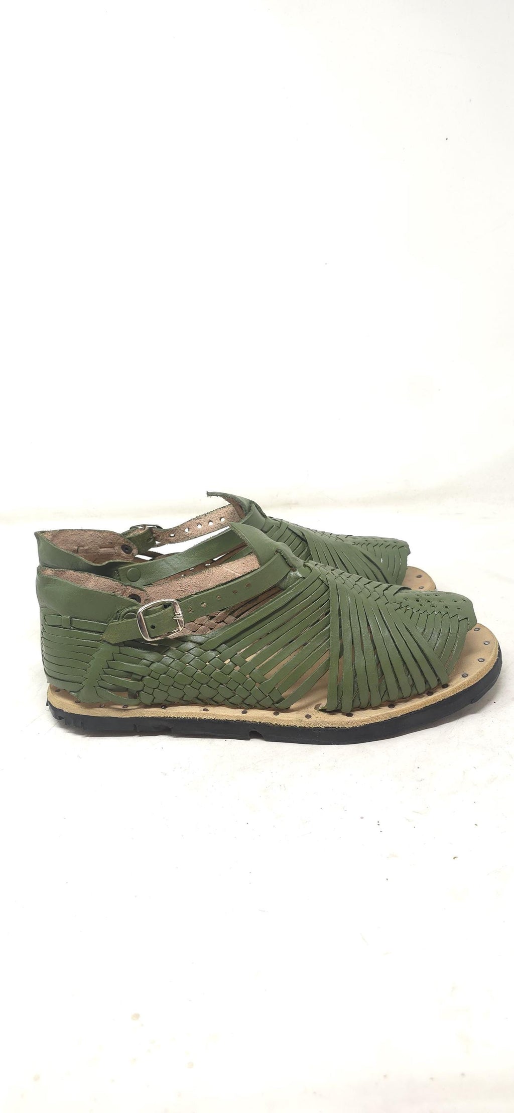 Men's open-toe Mexican huaraches, genuine leather, tire sole, avocado color, made in Mexico