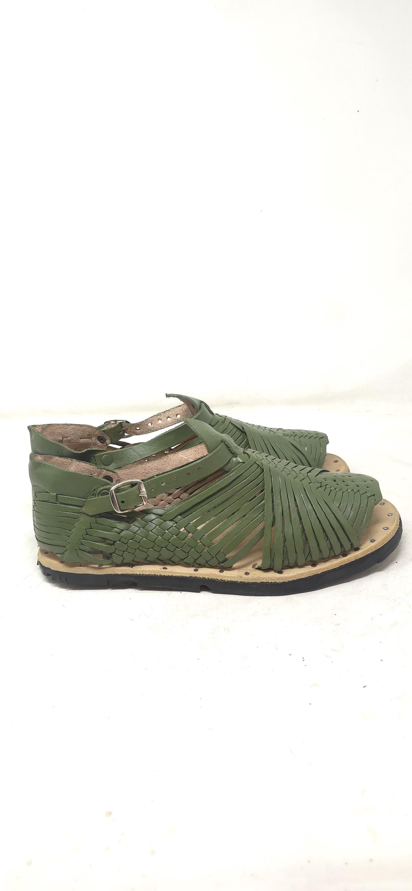 Men's open-toe Mexican huaraches, genuine leather, tire sole, avocado color, made in Mexico