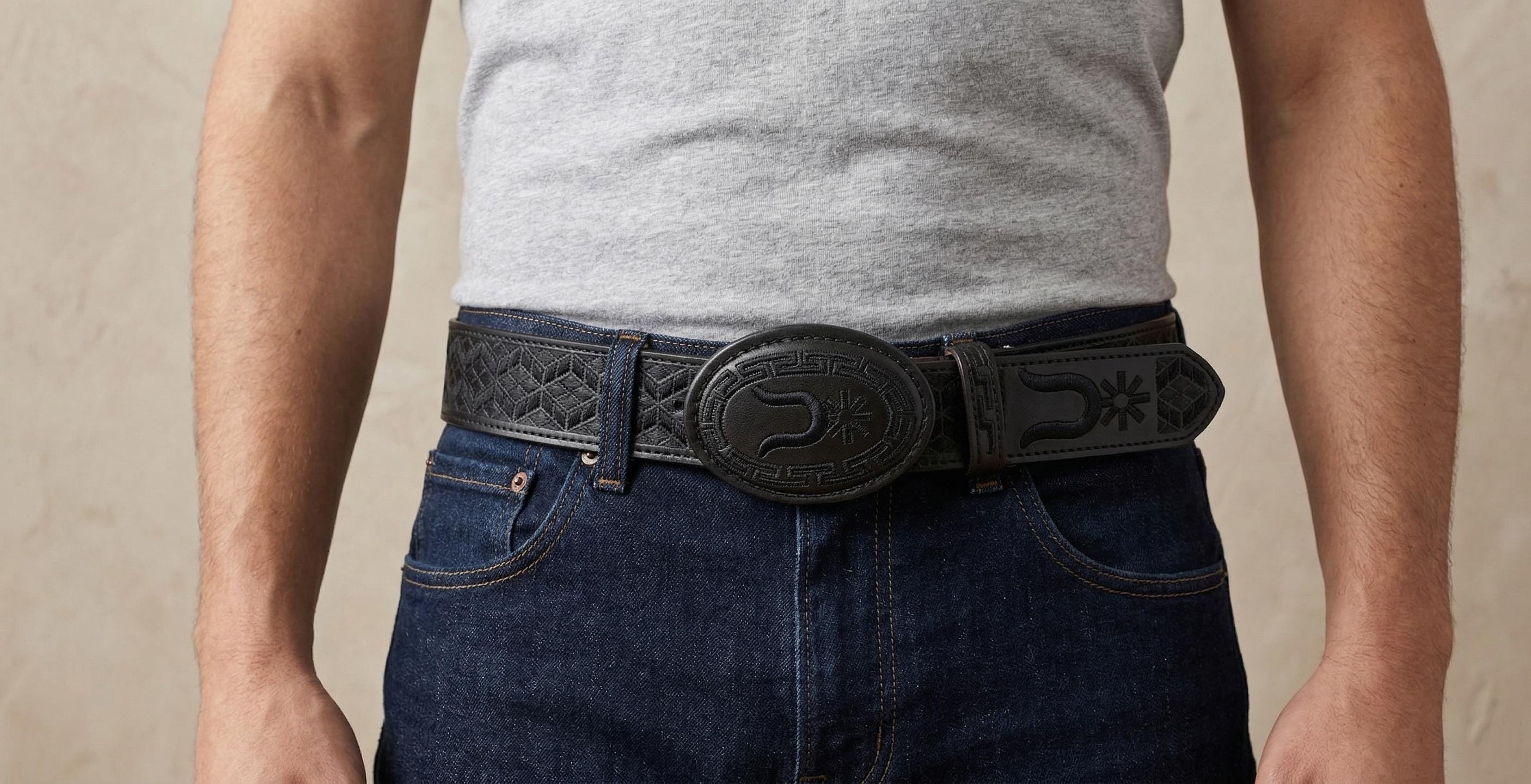 Men's embroidered Western cowhide belt, handcrafted 40 mm leather belt, various colors and sizes 32-46