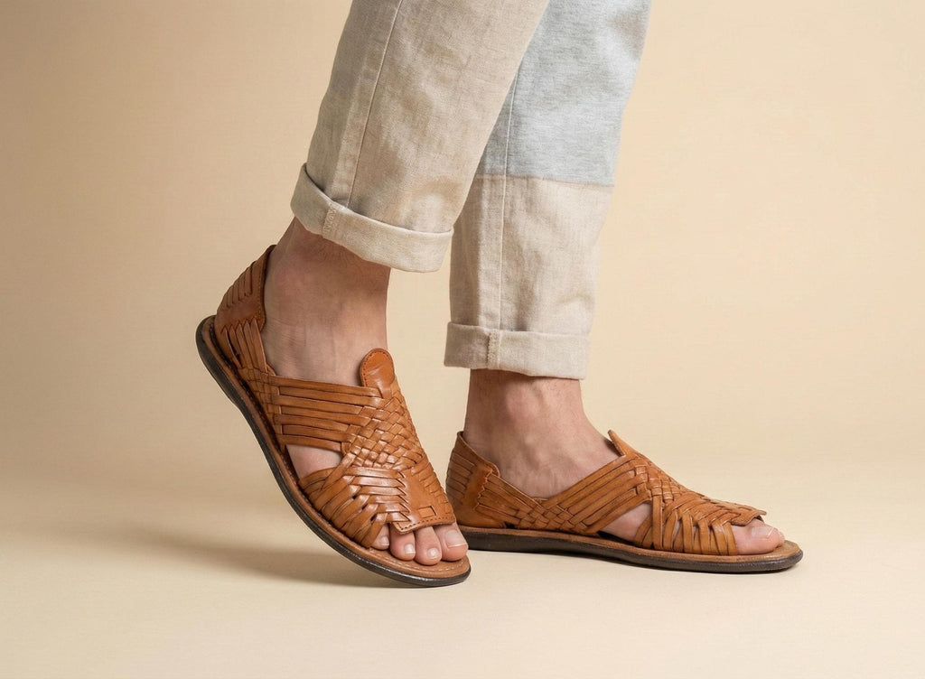 Men's Open Toe Huaraches | Hand-Woven Leather | Cushioned Insole | Honey, Reddish Brown or Black | 7-12 US