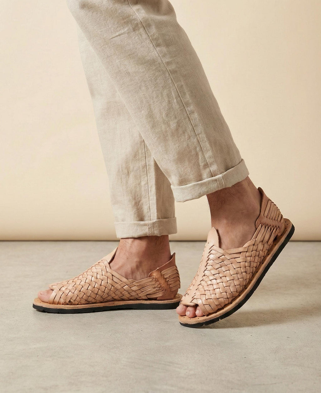 Men's Open-Toe Huaraches | Natural Cowhide | Tire Sole and Nails | Authentic Mexican Tradition