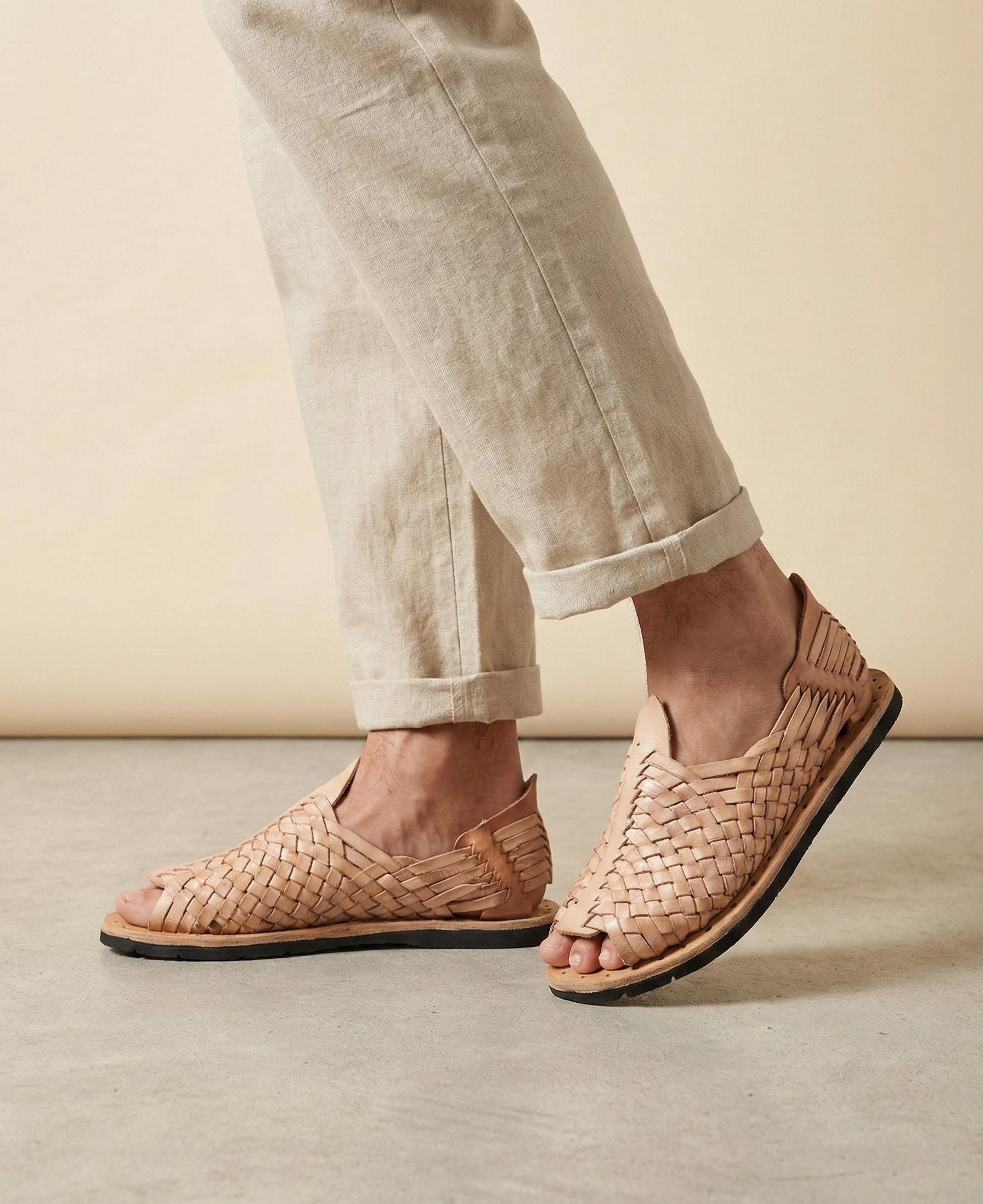 Men's Open-Toe Huaraches | Natural Cowhide | Tire Sole and Nails | Authentic Mexican Tradition