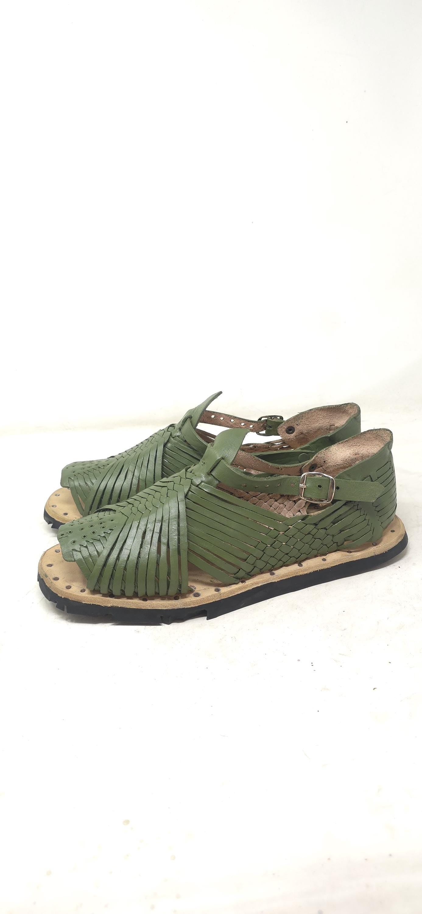 Men's open-toe Mexican huaraches, genuine leather, tire sole, avocado color, made in Mexico