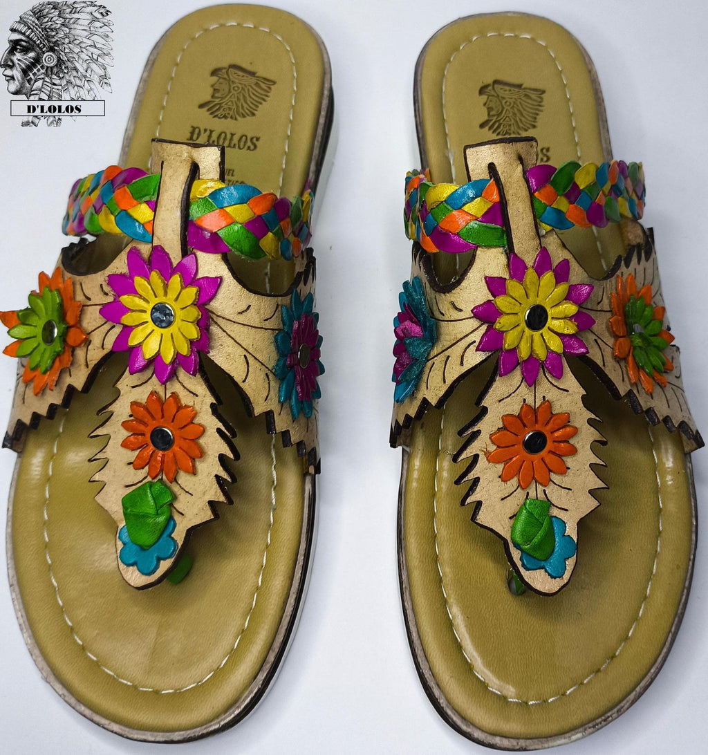 Huaraches artesanales para mujer con flores coloridas | Sandalias mexicanas cómodas y sin talonera | Hecho a mano