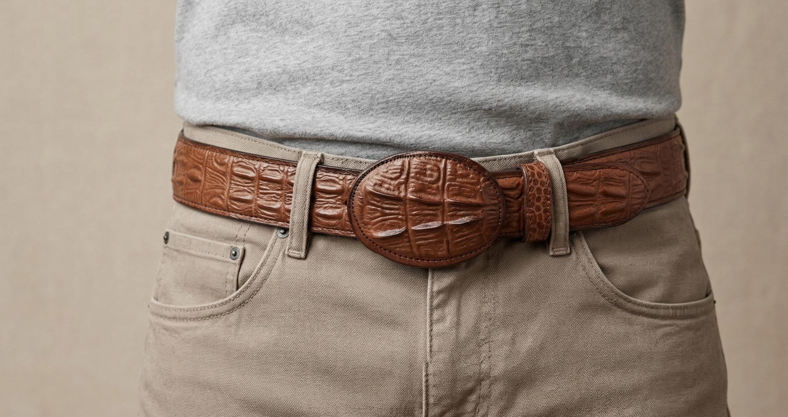 Men's imitation crocodile cowboy belt in embossed cowhide, 40mm wide, handmade belt in honey brown or black