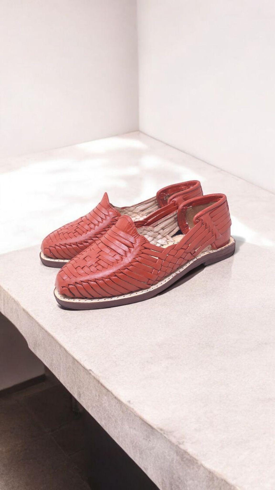 Women's Mexican Huaraches in Brick Color – Authentic Leather Sandals, Comfortable and Fresh, Handmade
