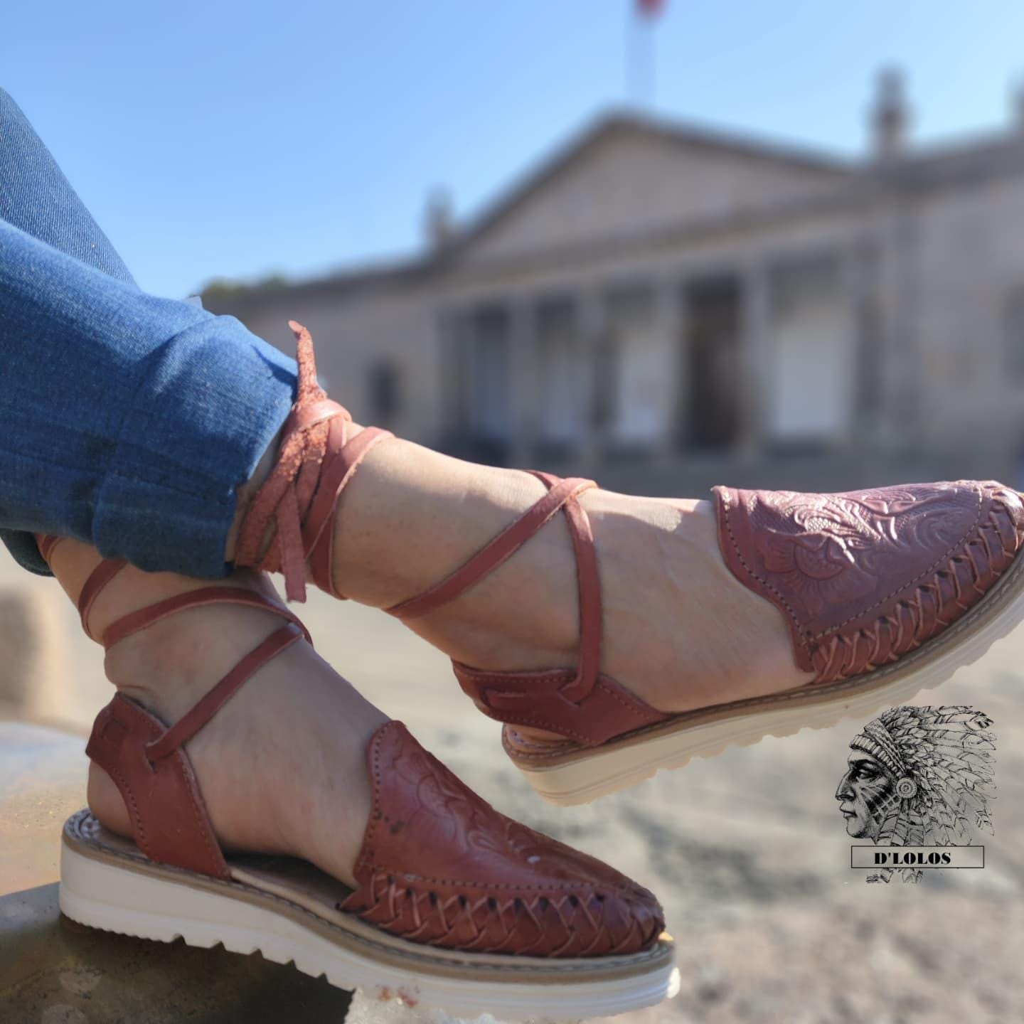 Women's Huaraches with Ankle Laces | Artisan Mexican Huaraches in Black, White, Honey, and Shedron