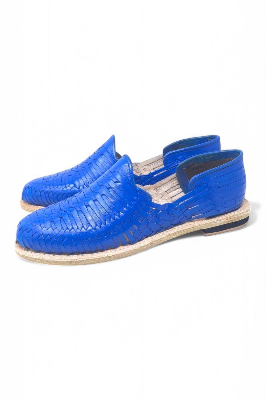 Men's Blue Leather Huaraches – Handmade, Leather Sole, Comfortable and Cool, Made in Mexico