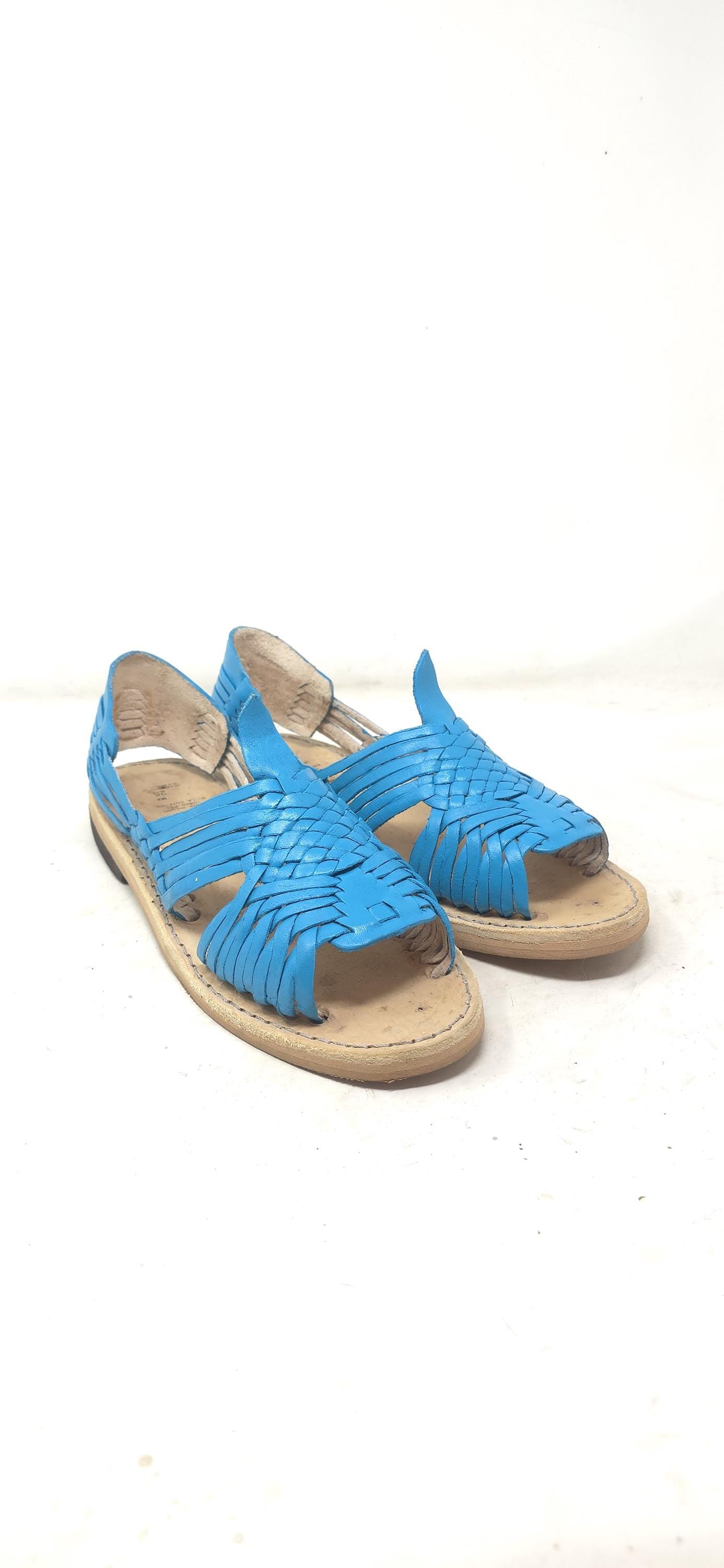 Mexican Huaraches for women, Pachuco, genuine leather, aqua color, open toe, made in Mexico