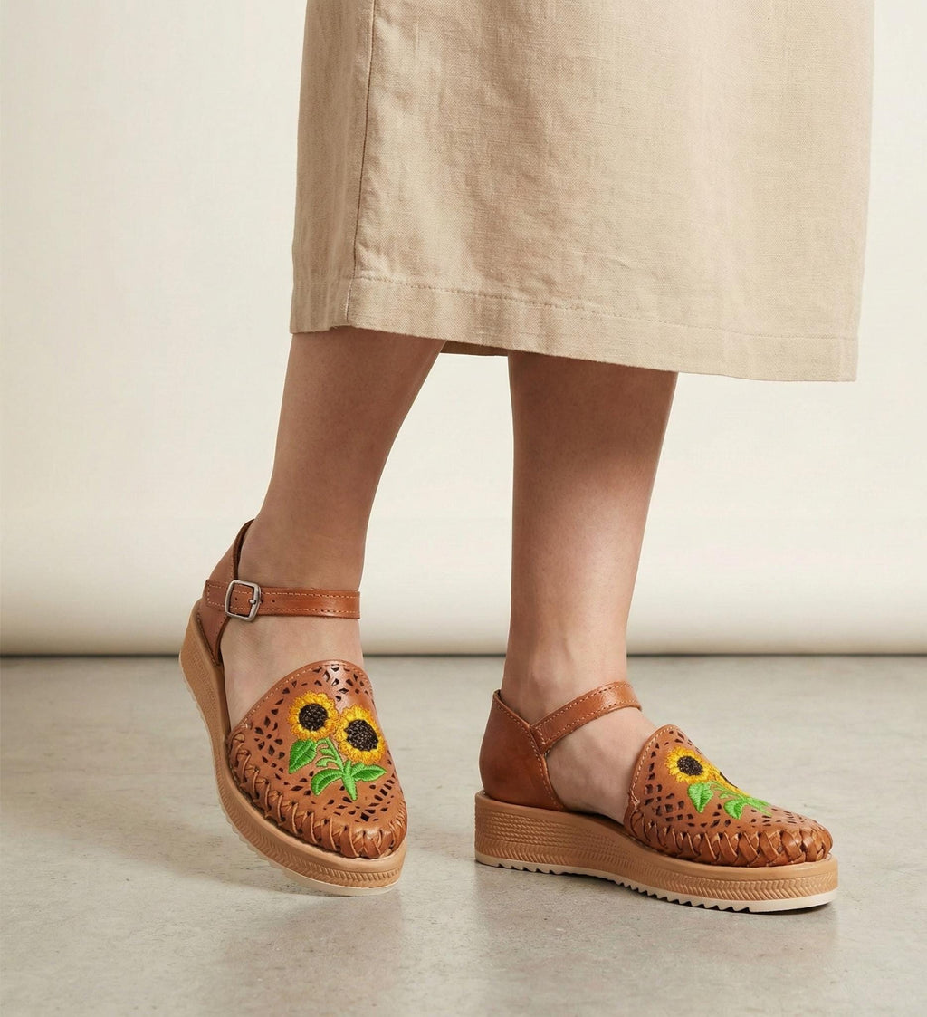Women's Closed-Toe Sunflower Huaraches – Tan, Platform