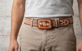 Premium 100% handmade piteado leather belt, handcrafted cowboy belt made in Mexico with authentic pita fiber, 45 mm