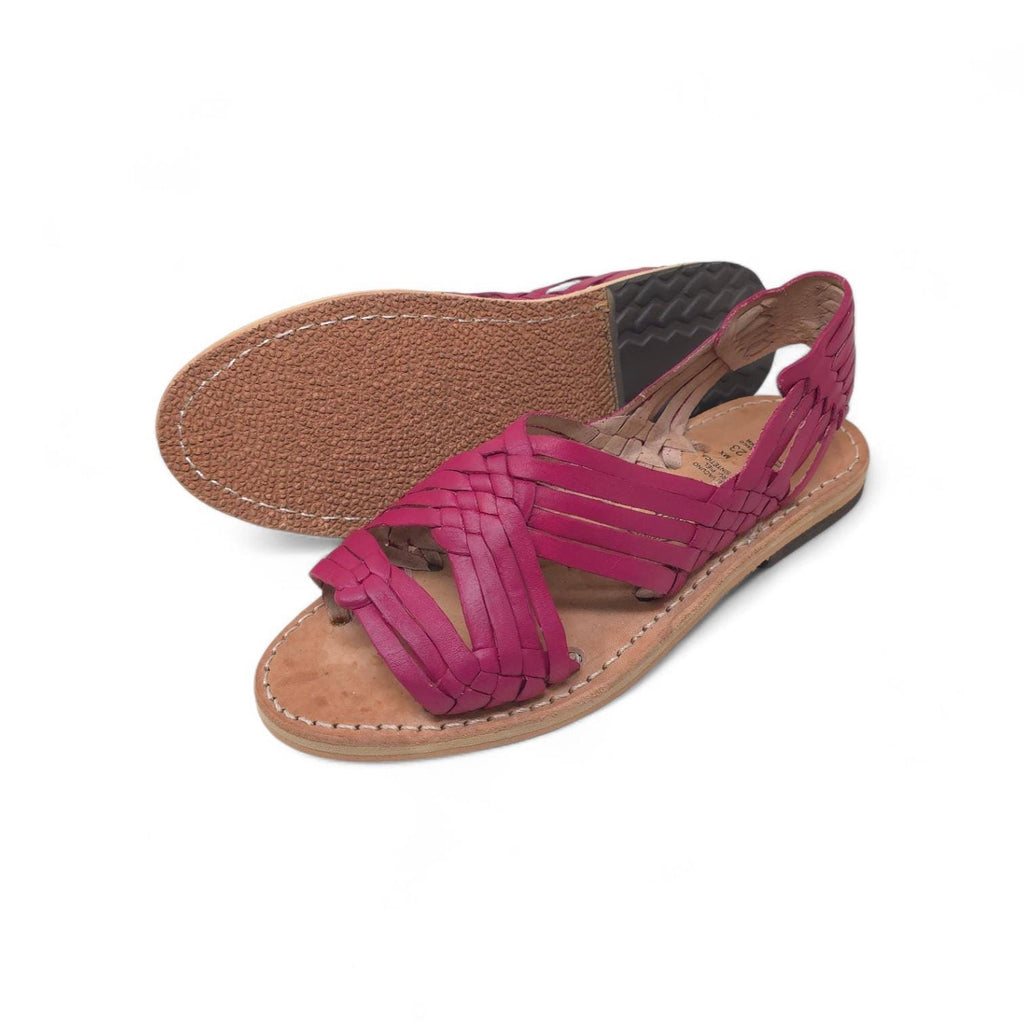 Women's open-toe huaraches | woven leather Raspberry | few straps, fresh | comfortable thin sole | handmade in Mexico