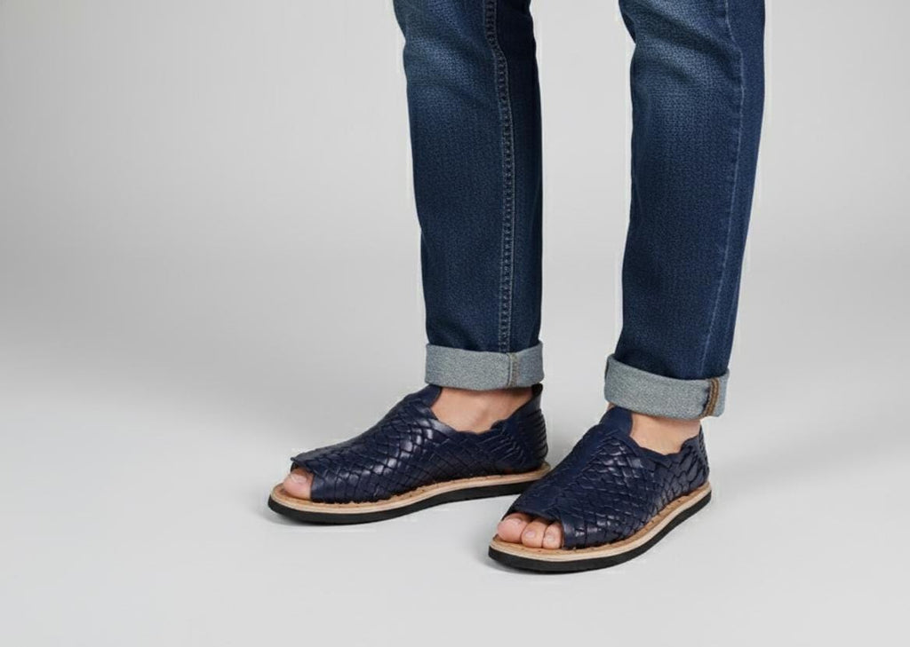 Men's Navy Huaraches Petatillo - Tire Sole and Nailed - Durable Mexican Footwear - Direct Shipping from Mexico