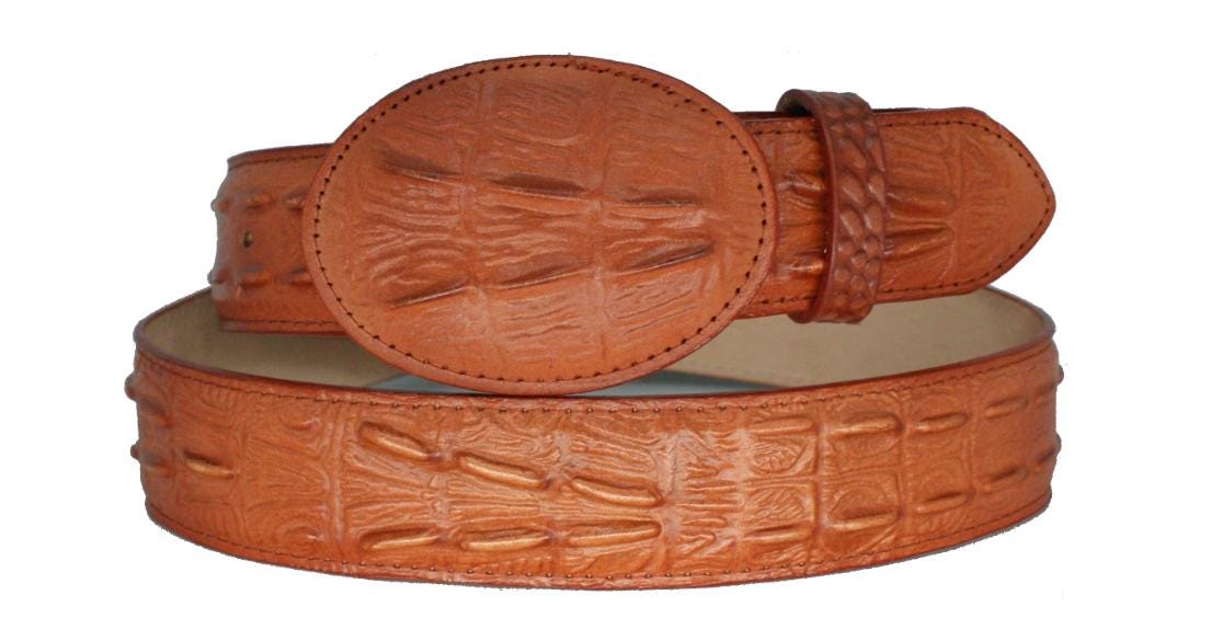 Men's imitation crocodile cowboy belt in embossed cowhide, 40mm wide, handmade belt in honey brown or black