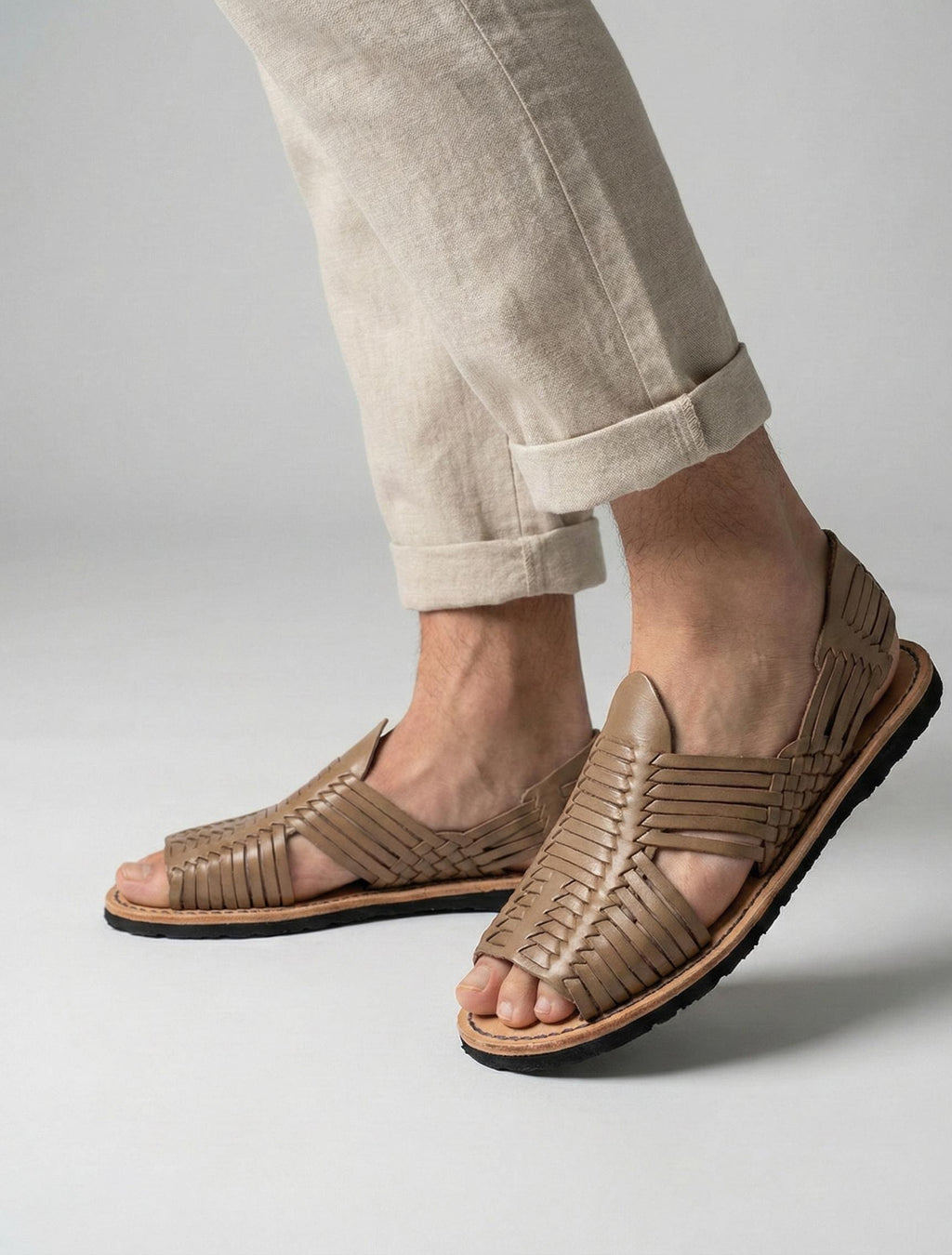 Mexican Huaraches for Men in Dark Taupe with Durable Rubber Sole