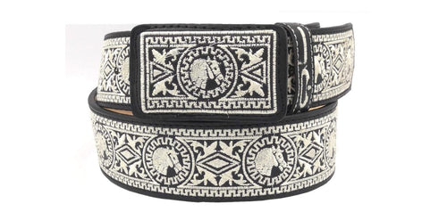 Cinturón bordado en vaqueta 45 mm, cinturón vaquero artesanal hecho a mano en México