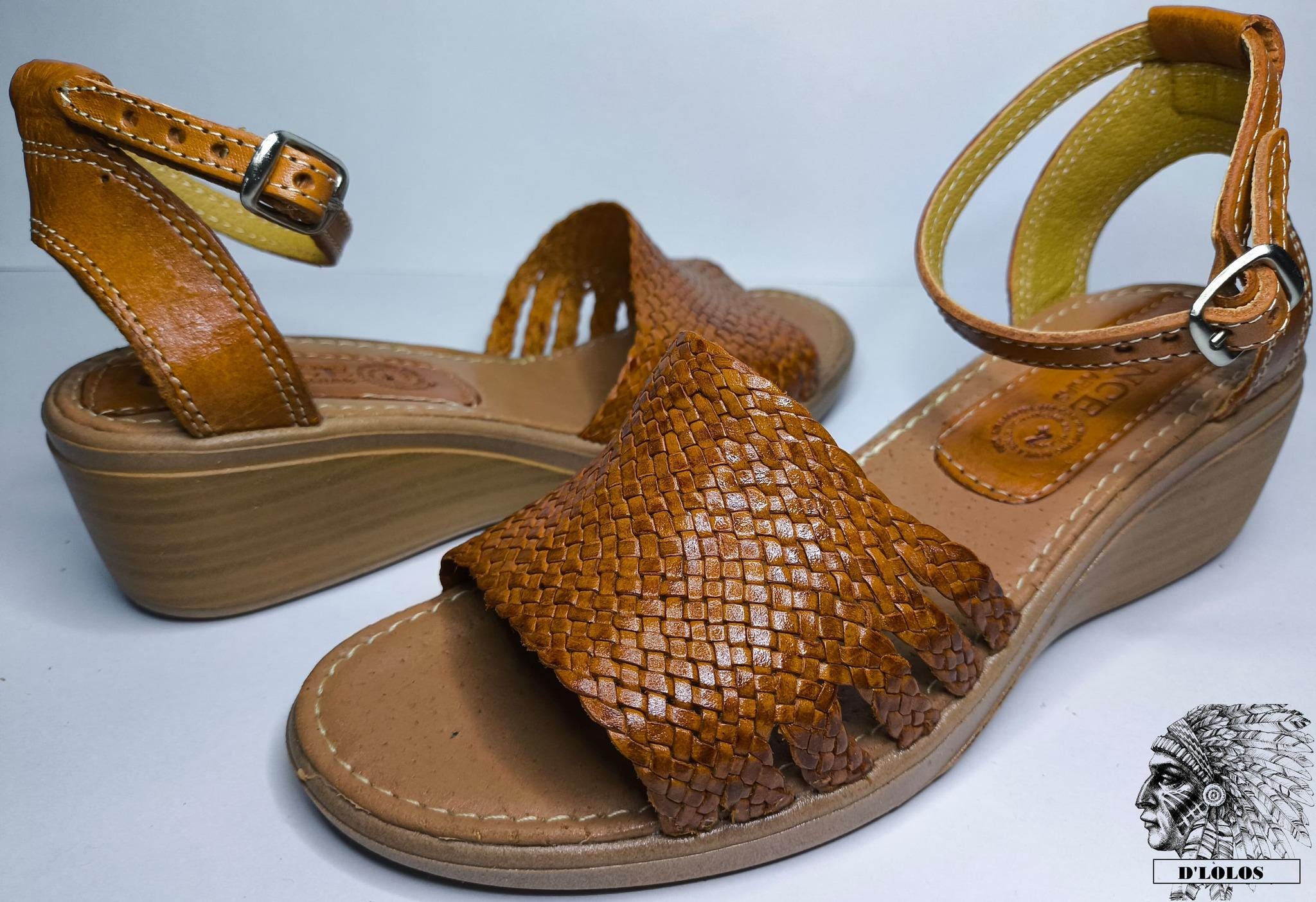Women's platform huaraches, brown leather Mexican sandal, open toe, adjustable ankle strap, handmade in Mexico