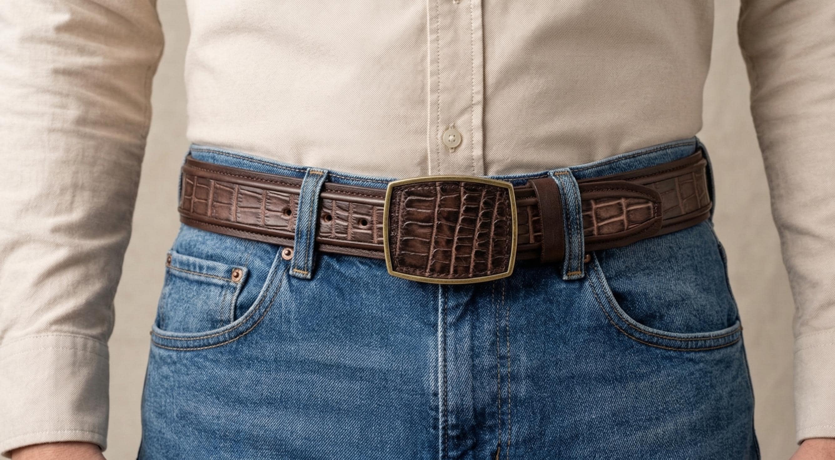 Croc-Embossed Leather Belt – 40 mm, Black or Brown – Kwarachi