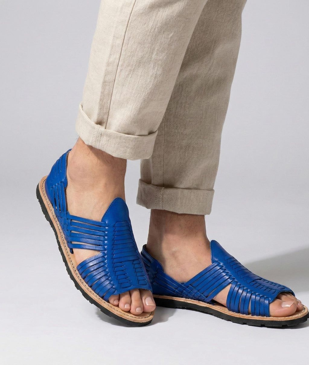Exclusive Blue Mexican Huaraches for Men | Durable Rubber Sole | Authentic and Handmade from Mexico