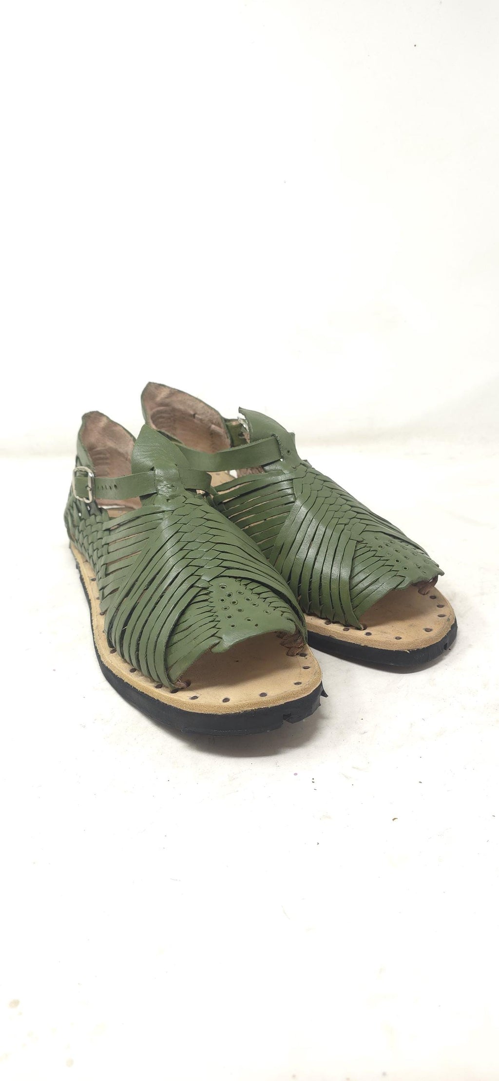 Men's open-toe Mexican huaraches, genuine leather, tire sole, avocado color, made in Mexico