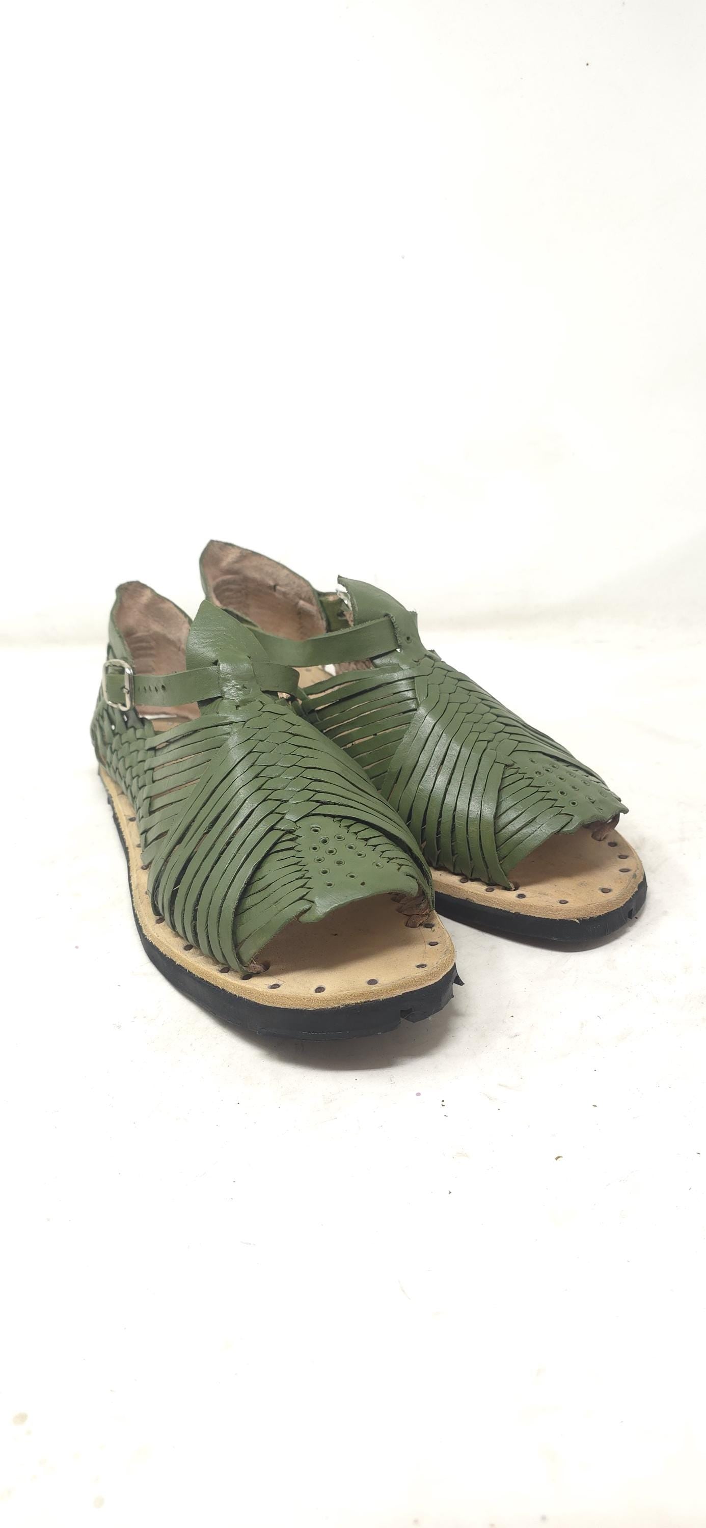 Men's open-toe Mexican huaraches, genuine leather, tire sole, avocado color, made in Mexico