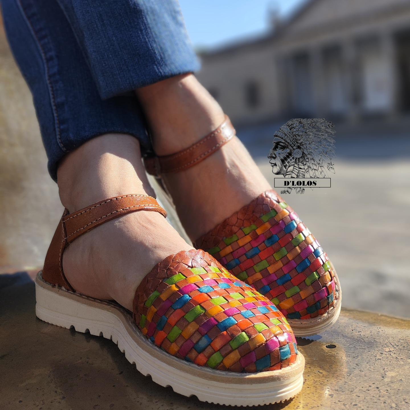 Mexican Huaraches for Women, Colorful with Closed Toe and Adjustable Strap, Comfortable Artisan Footwear