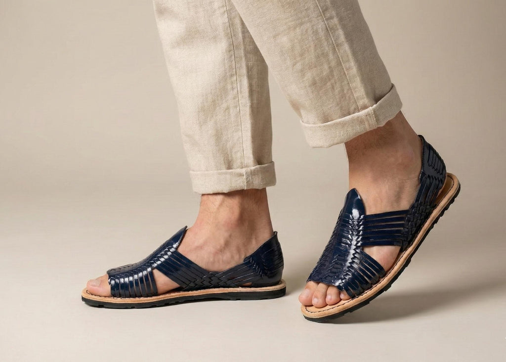 Handmade Huarache Sandals for Men in Navy Blue - Unique and Comfortable Design