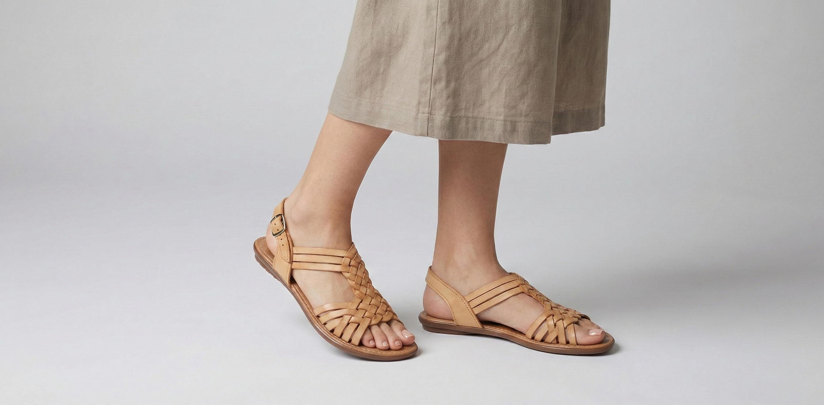 Handmade huaraches for women with ankle strap – Rainbow, honey, or brown colors – Comfortable and fresh – Made in Mexico